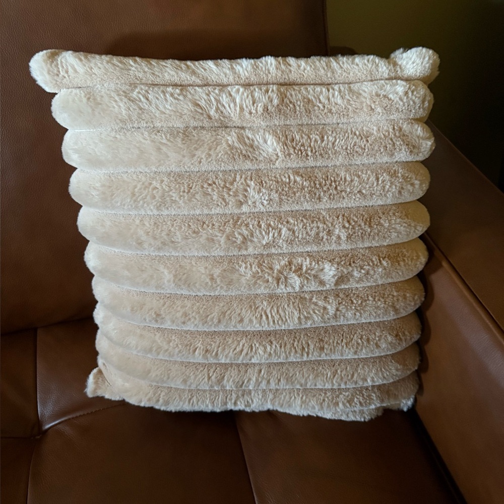 Tan Faux Fur Accent Pillow Covers with Ribbed Design - set of two